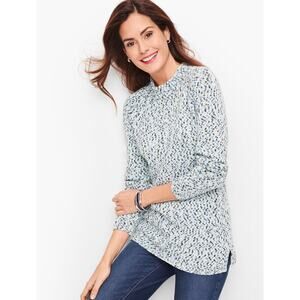 Talbots Women’s Speckled Chunky Knit Sweater Blue White Cotton Blend Size LP
